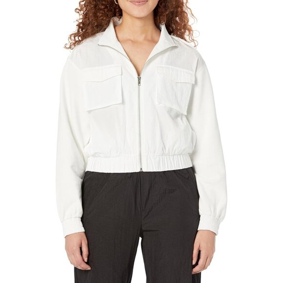 The Drop Women's Whisper White Cropped Mixed Fabric Bomber by @Jennylinnnn